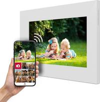 "Thomson Photo Frame" 7 colių baltas - 17,8 cm, 1024 x 600 HD IPS, jutiklinis ekranas, 32GB atmintis, automatinis pasukimas, kelių naudotojų ryšys, "WiFi", tvirtinimas ant stovo arba sienos, "iOS", "Android