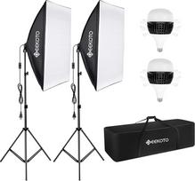 GEEKOTO Softbox rinkinys fotostudijai 50 x 70 cm, nepertraukiamos šviesos studijos šviesos rinkinys su 2 Softbox lemputėmis E27 85 W 5500 K, 2 m visiškai reguliuojami šviesos stovai portretams, produktų fotografijai, mados nuotraukoms ir kt.
