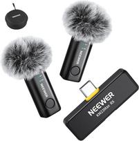 NEEWER belaidis Lavalier mikrofonas, 48kHz/24Bit, 8 val. baterija, triukšmo slopinimas, daugiakryptis mini USB C mikrofonas, suderinamas su DJI Insta360 iPhone Android telefonas PC (1x RX + 2x TX)