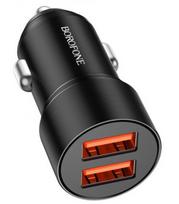 Juodas QC3.0 36W 2xUSB automobilinis pakrovėjas "Borofone BZ19B"