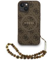 Rudas dėklas Apple iPhone 15 telefonui "Guess PU Leather 4G Colored Ring Strap MagSafe Case"