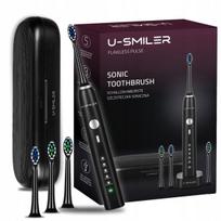Elektrinis dantų šepetėlis U-SMILER IPX8 Pro su 4 antgaliais ir kelioniniu dėklu, juodas