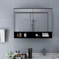 Veidrodinė vonios spintelė su LED, juoda, 80x15x60cm, MDF CFE8689437