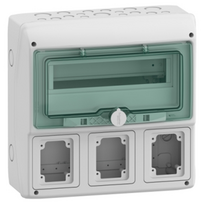 Schneider 13180 Mureva IP65 ant paviršiaus montuojami skirstomieji įrenginiai 1x12, skirti gMRV-1-12+1-NT-T/3 lizdams 3 skylės 90x100mm 13180