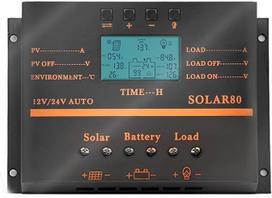 "SolaMr" 80A saulės energijos įkrovos valdiklis 12V/24V Automatinis sistemos įtampos nustatymas su LCD ekranu ir USB prievadu - 80A