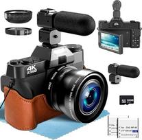 4K skaitmeninis fotoaparatas 18X skaitmeninis priartinimas 56MP fotoaparatas su plačiakampiu + makroobjektyvu, su "WiFi" ir rankiniu fokusavimu, 64G TF kortele 3,0 colių kompaktiškas fotoaparatas, Vlogging skaitmeninis fotoaparatas pradedantiesiems
