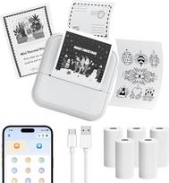OFFCUP Mini spausdintuvas Mini nuotraukų spausdintuvas su 5 popieriaus ritinėliais Nešiojamasis mini spausdintuvas Terminis spausdintuvas Kišeninis spausdintuvas Išmanusis "Bluetooth" spausdintuvas "iOS" ir "Android", skirtas mokymosi užrašams Nuotraukos