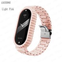 Candy Transparent Watch Strap For Xiaomi Band 10 9 8 7 6 5 Bracelet Resin Wristband+Protective Shell Kit for Miband 4 3 correa Belt Mi Band Case Mi band 7 rožinė