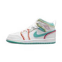 Air Jordan 1 Mid SE PS Multi Knit Kids Sneakers White Washed-Teal Rush-Pink DM9648-100 28