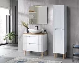 Baldų komplektas 80 cm su stalviršio praustuvu, aukšta spintele ir 80 cm veidrodžiu SET-FW B 80CM UN.LENA-MW17 1