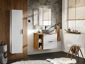 Baldų komplektas 80 cm su stalviršiu, praustuvu „Anna“, aukšta spintele ir veidrodžiu SET -ADW B 80 CM ANNA 3 81-01 WOTAN