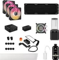 "CORSAIR iCUE LINK XH505i RX 360 RGB Custom Cooling Kit" - XC7 ELITE CPU vandens blokas, XD6 ELITE siurblio rezervuaras, 3x RX120 RGB ventiliatoriai, XR5 360 mm radiatorius, "iCUE LINK" sistemos koncentratorius - juoda