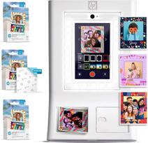 "HP Sprocket Photo Box Machine" momentinių spalvotų nuotraukų spausdintuvas (baltas) Popieriaus pakuotė + cinko 3,5 x 4,25 colio cinko lipnus fotopopierius (300 lapų)