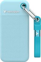 "Verbatim Pocket SSD" 2 TB išorinis SSD USB 3.2 Gen 2 iki 1000MB/s skaitymo ir rašymo greičio išorinis kietasis diskas su 2 guminiais dėklais (juodos ir poliarinės mėlynos spalvos), skirtas PC, Mac ir konsolėms, poliarinės mėlynos spalvos