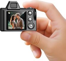 Mini skaitmeninio fotoaparato raktų pakabukas - "MaxMango" 1,3 colio 1080P fotokameros retro fotoaparatas su 64GB atmintimi, itin nešiojamas fotoaparatas, kišeninio dydžio, skirtas kelionėms, vaizdo įrašams ir pramogoms (juodas)