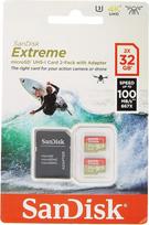 SanDisk Extreme microSDHC 2 x 32GB UHS-I 3 greičio klasės. Įrašymas iki 100MB/s, 60MB/s, 10 klasės atminties kortelė su SD adapteriu