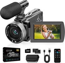 Vaizdo kamera 4K vaizdo kamera 48MP, 18X skaitmeninio priartinimo vaizdo kamera 3,0 colių 270° pasukamas ekranas Vlogavimo kamera "YouTube Tiktok", Vlog kamera su mikrofonu, nuotolinio valdymo pultu, 32GB kortele, 2 baterijomis