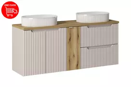 Baldų komplektas 140 cm su stalviršiu ir 2 praustuvais ant stalviršio Beyond komplektas-noc b ąžuolas 140 cm d/s un Beyond 5 baltas