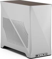 "Fractal Design Era 2 ITX" kompiuterio korpusas, sidabrinės spalvos - elegantiškas anoduotas aliuminis, riešutmedžio masyvo viršus, palaiko 3 lizdų GPU, pridedamas PCIe 4.0 stovo kabelis