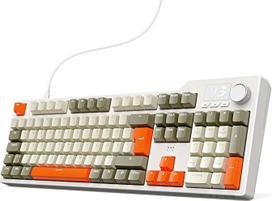 "nacodex AJAZZ AK35I V3" laidinė mechaninė klaviatūra, 104 klavišų žaidimų klaviatūra, su multimedijos klavišais ir sukamąja rankenėle, vokiškas QWERTZ klaviatūros išdėstymas, pilka, smėlio, oranžinė