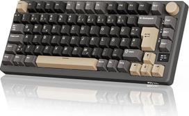 "RK ROYAL KLUDGE M75" žaidimų klaviatūra belaidė, 75 % TKL mechaninė klaviatūra, RGB, 2,4 GHz belaidis ryšys / "Bluetooth" / USB-C, QWERTZ su OLED išmaniuoju ekranu ir mygtukais, karšto keitimo rudas jungiklis, pilka