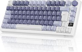 "RK ROYAL KLUDGE M75" žaidimų klaviatūra belaidė, 75% TKL mechaninė klaviatūra, RGB 2,4 GHz belaidis ryšys / Bluetooth / USB-C, QWERTZ su OLED išmaniuoju ekranu ir mygtukais, "Hot-Swap" keičiamu raudonu jungikliu, levandų violetinės spalvos