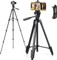 GEEKOTO Mobilusis telefono trikojis Išplečiamas 54 colių trikojis išmaniesiems telefonams su 360 laipsnių panoramine pasukama platforma ir 1/4 universaliais tvirtinimo varžtais, skirtais veidrodžiams / "GoPro" / DSLR fotoaparatams, juodas