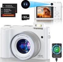 Skaitmeninis fotoaparatas 4K 64MP automatinio fokusavimo "YouTube" tinklelio filmavimo kamera su SD kortele, dviguba priekinė ir galinė kameros su 16x skaitmeniniu priartinimu ir apsauga nuo drebėjimo, 2 x baterija paaugliams, pradedantiesiems, suaugusies
