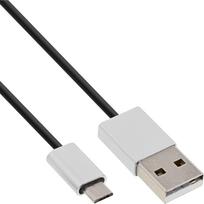 InLine® Micro-USB 2.0 Kabel, USB-A Stecker an Micro-B Stecker, schwarz/Alu, flexibel, 3m (31730I)