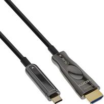 InLine Adapterkabel - USB-C männlich zu HDMI männlich - 50 m - Hybrid Kupfer/Kohlefaser - Schwarz - rund, Active Optical Cable (AOC)