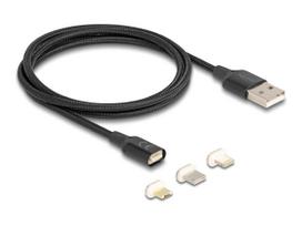 Delock - USB-Ladeadaptersatz - USB (M) zu Lightning, Micro-USB Typ B, 24 pin USB-C (M) magnetisch - USB 2,0  3 A - 1,0m - Schwarz (88165)