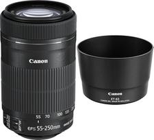 "Canon" teleobjektyvas EF-S 55-250 mm F4-5.6 is STM teleobjektyvas EOS (58 mm filtro sriegis, optinis vaizdo stabilizatorius), juodas ir objektyvo gaubtas ET-63, 8582B001