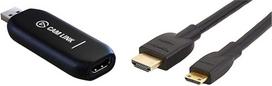 "Elgato Cam Link 4K" - tiesioginė transliacija ir įrašymas su DSLR, veiksmo kamera ar vaizdo kamera ir "Amazon Basics" HL-007342 Spartusis HDMI kabelis, nuo mini HDMI iki HDMI, 1,83 m, juodas