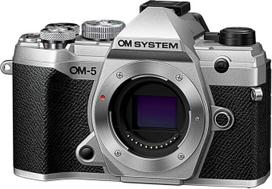 OM sistema "Olympus OM-5" sidabrinis "Micro Four Thirds" sistemos fotoaparatas Lauko fotoaparatas Oro sąlygoms atsparus dizainas 5 ašių vaizdo stabilizavimas 50 MP rankinis didelės raiškos fotoaparatas