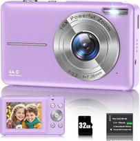 Skaitmeninis fotoaparatas 1080P, 44 MP fotokamera, 16x skaitmeninis priartinimas, Vlogging kamera, kompaktiškas fotoaparatas su 2,4 colių LCD ekranu, 32G mikro atminties kortele, 1 baterija vaikams, paaugliams, studentams, pradedantiesiems, violetinės spa