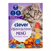 Šlapias kačių ėdalas padaže su mėsa ir žuvimi CLEVER, 12x100 g