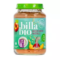 Viso grūdo avižinių dribsnių tyrelė su bananais ir obuoliais BILLA BIO, 190 g