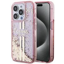 GUESS case for iPhone 15 Pro GUHCP15LLFCSEGP (Liquid Glitter Gold Stripes) in pink