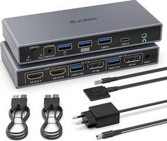 "Displayport KVM" jungiklis 2 monitoriams 2 kompiuteriams DP įvestis HDMI išvestis 4K @ 60Hz KVM jungiklis su 4 USB prievadais, skirtas 2 DP kompiuteriams dalytis 2 HDMI monitoriais, įskaitant stalinį valdiklį ir 5 V maitinimo šaltinį