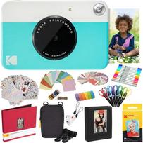 "Kodak Printomatic" momentinis fotoaparatas (mėlynos spalvos) "viskas viename" pakete + "Zink" popierius (20 lapų) + prabangus dėklas + nuotraukų albumas + 7 unikalūs lipdukų rinkiniai + žymekliai + žirklės + sienų lipdukai ir daug daugiau
