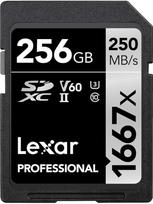 "Lexar Professional 1667x" SD kortelė 256GB, atminties kortelė SDXC UHS-II, iki 250MB/s skaitymo greitis, 10 klasė, U3, V60, SD kortelė profesionaliems fotografams, videografams, entuziastams (LSD256CB1667)