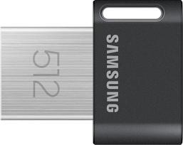 "Samsung FIT Plus" USB atmintinė, A tipo, 512GB, 400MB/s skaitymas, 110MB/s rašymas, kompaktiška USB 3.2 atmintinė su raktų pakabuku, pilka, MUF-512AB/APC