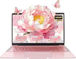 14 colių nešiojamasis kompiuteris rožinio aukso spalvos su keturių branduolių procesoriumi "Celeron J4105" [greitesnis nei N4000 ir AMD 3020e], 8GB RAM, 128GB SSD, FHD IPS, HDMI, "Wi-Fi", "Bluetooth", itin lengvas ir nešiojamas nešiojamasis nešiojamasis
