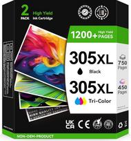 305XL juodos/spalvotos spausdintuvo kasetės | 750/450+ puslapių, suderinama su HP 305 originalia spausdintuvo kasete, skirta HP Deskjet 2820e kasetėms 2800e 2810e 2700 2720e Plus 4100 4220e Envy 6000 6020 6032