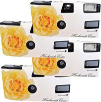 4 x 1A Photo PORST vienkartinis fotoaparatas "Yellow Wedding Rose" su blykste, baterijomis ir juosta (4 pakuotės, po 27 nuotraukas)