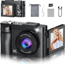 4K skaitmeninis fotoaparatas "MaxMango" 50 MP automatinio fokusavimo vaizdo įrašymo kamera su 2,8 colio 180° sulankstomu ekranu, 16 kartų skaitmeninio priartinimo kompaktinis fotoaparatas "Retro" su 32GB SD, skirtas "YouTube", kelionėms, pradedantiesiems