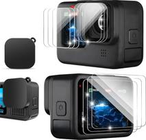 9 dalių ekrano apsauga "GoPro Hero 12/11/10/9 Black", grūdinto stiklo priekinio ekrano, galinio ekrano ir objektyvo apsauga su silikoniniu objektyvo dangteliu, 9H kietumo kameros priedų rinkinys "Go Pro