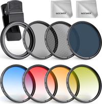 NEEWER 52 mm ND filtrų rinkinys, 7 pakuotės, suderinamas su "iPhone", prisegamas CPL poliarizacinis filtras + ND32 neutralaus tankio filtras + žvaigždžių filtras + GND (raudonas/ oranžinis/geltonas/mėlynas), mobiliojo telefono fotoaparato objektyvas