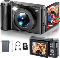 Skaitmeninis fotoaparatas 4K 56MP Focusinc Camera Foto kamera su 3 colių 180° sulankstomu ekranu, 16X automatinio fokusavimo skaitmeninio priartinimo kompaktiškas fotoaparatas su 32G kortele, Vlogging kamera vaikams, paaugliams, pradedantiesiems