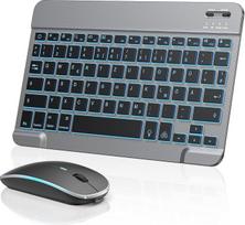 TECURS "Bluetooth" klaviatūros pelės rinkinys "iPad Air/Pro/Mini/11/10.9/10.2/9.7/iPhone", QWERTZ vokiško išdėstymo klaviatūros pelės rinkinys, belaidis, įkraunamas, kosminės pilkos spalvos, juodas